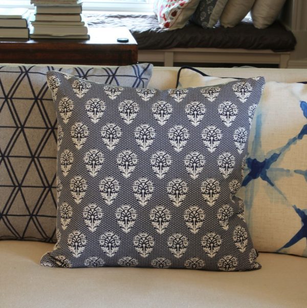 3 blue tonal cushions